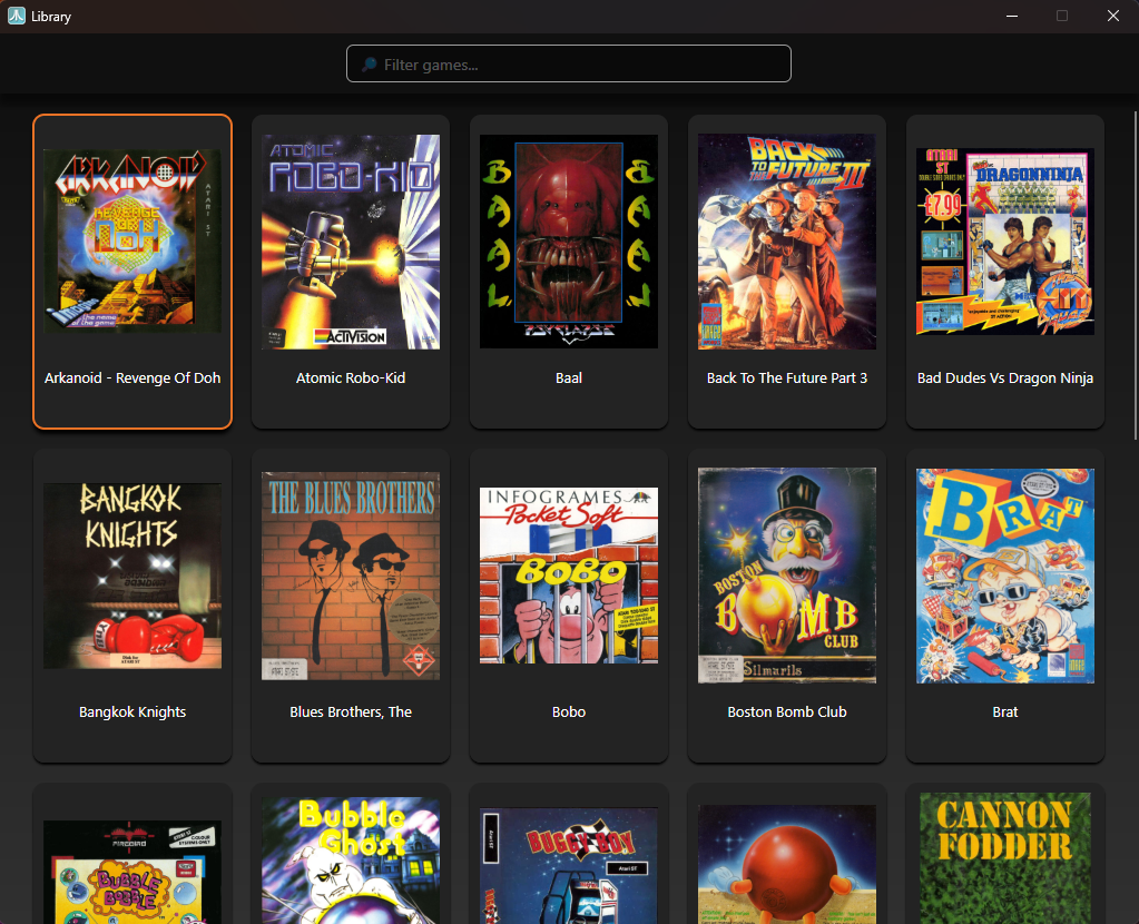 ASE game library showing cover art